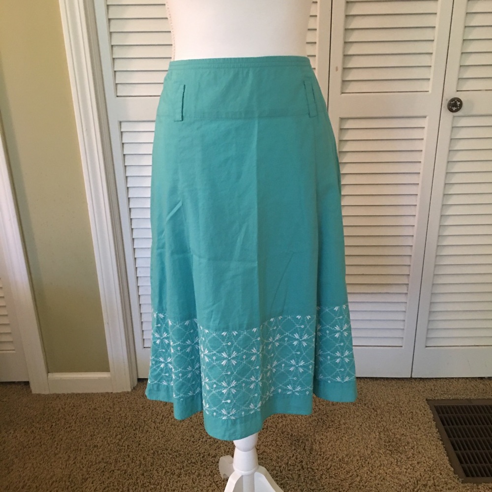 Nine & Co. Weekend by Nine West Elegant Teal A-Line Cotton Skirt Size 10